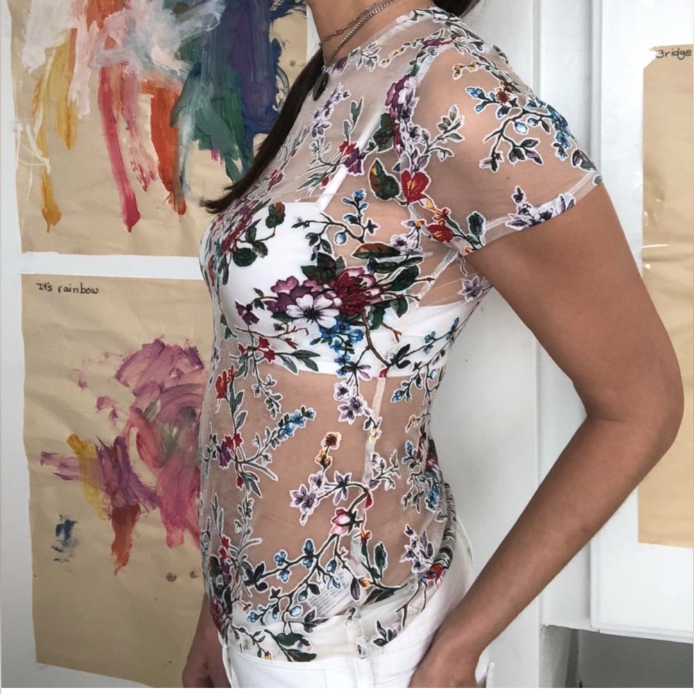 A New Day Multicolor Floral Top size S
with floral print and transparent desig